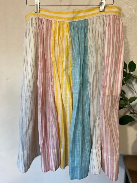 Anthropologie Maeve Pastel Rainbow Striped Cotton Lined Skirt - Picture 1 of 8